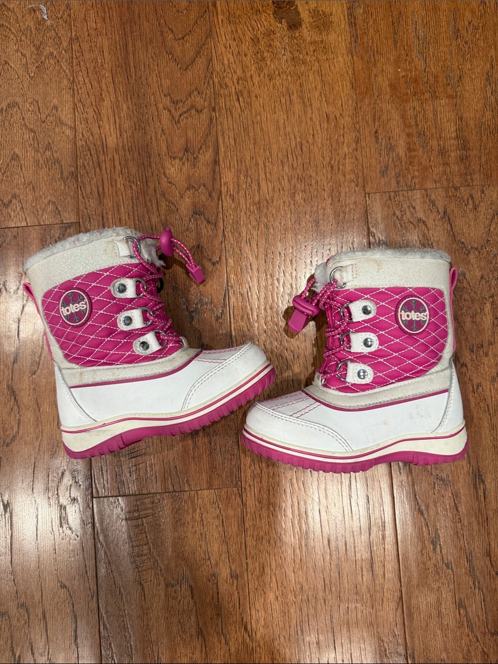 totes Girls Pink and White Insulated Snow Boots